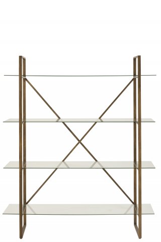 Étagère rectangulaire 4 niveaux TOTA en verre et métal or.